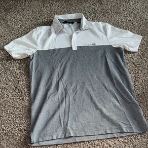 Men's White and Gray Polo Shirt. Travis Mathew gold polo. Size medium.